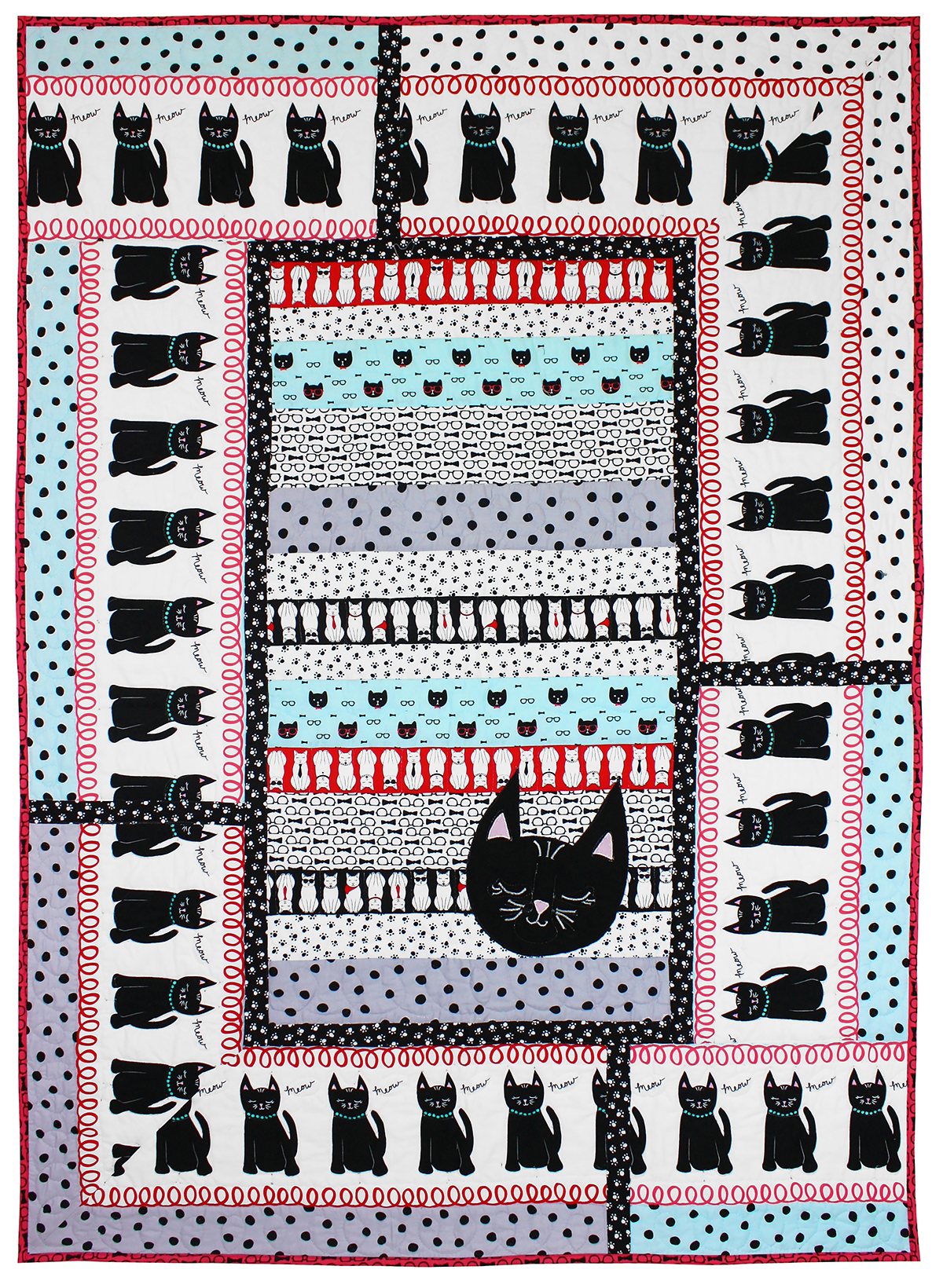 Here Kitty Kitty Quilt By Marinda Stewart 40x56 